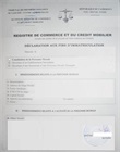 Formulaire de demande d'immatriculation au registre de commerce